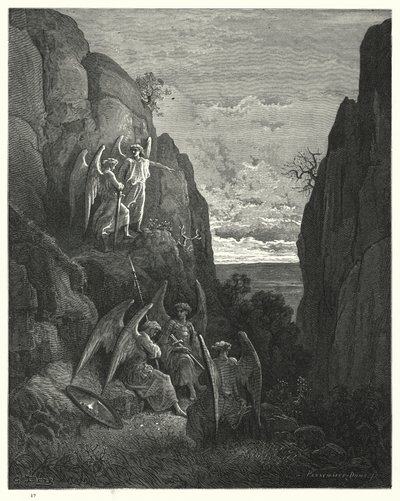ミルトンズパラダイスロストのギュスターヴドールによるイラスト、第IV巻、589行目、590行目 作： Gustave Dore